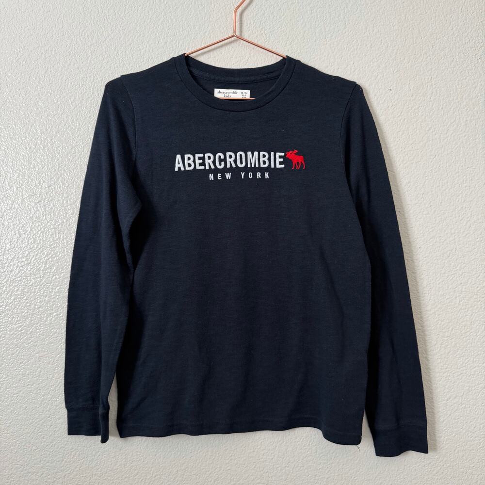 Abercrombie Kids Cozy Logo Icon Shirt lightweight sweater knit navy blue